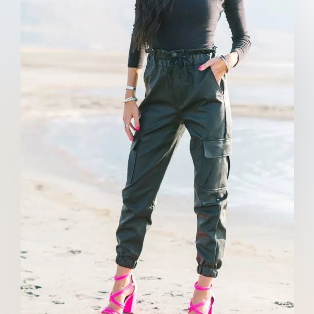 Women’s faux leather cargo joggers